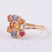 1.58 Ct Round Natural Multi-Coloured Sapphire 14K Gold Ring