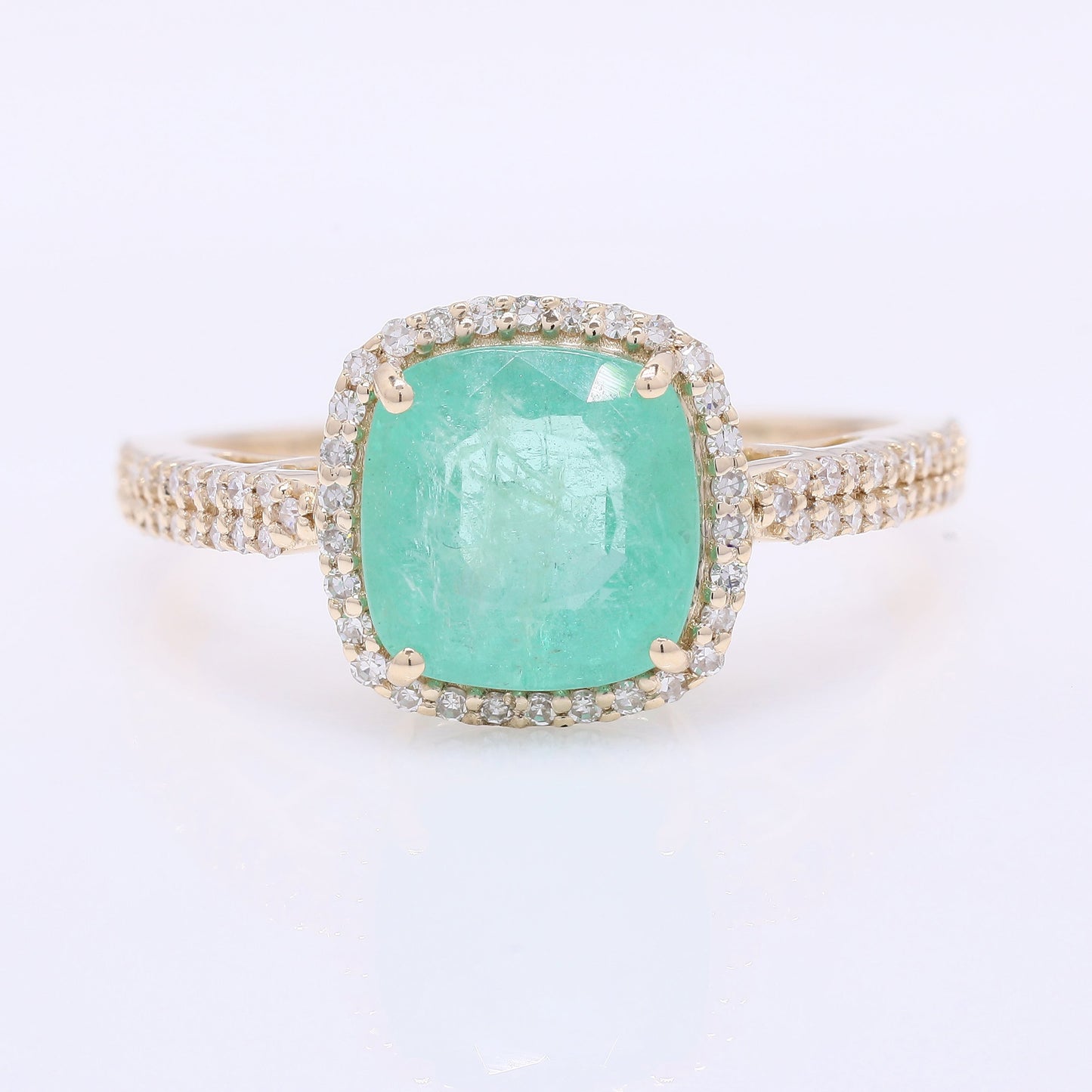 2.52 Ct Cushion Mixed Cut Natural Emerald 14K Gold Ring