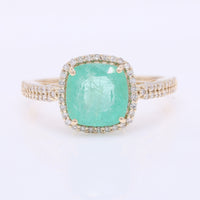 2.52 Ct Cushion Mixed Cut Natural Emerald 14K Gold Ring