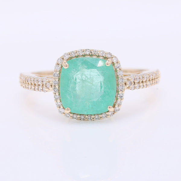 2.52 Ct Cushion Mixed Cut Natural Emerald 14K Gold Ring