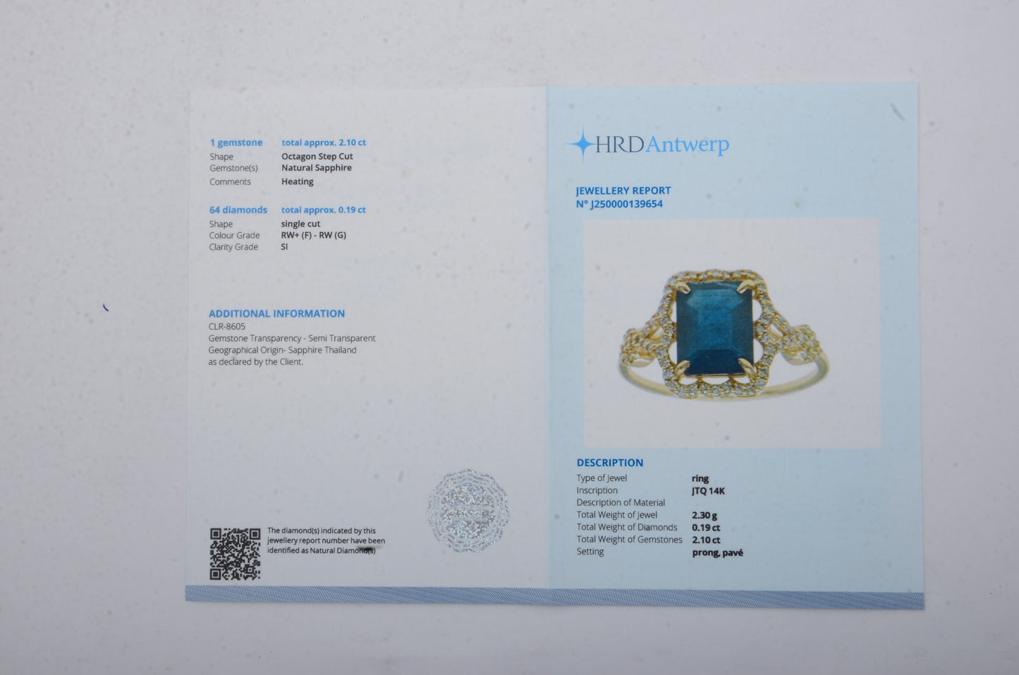 2.29 Ct Octagon Step Cut Natural Sapphire 14K Gold Ring