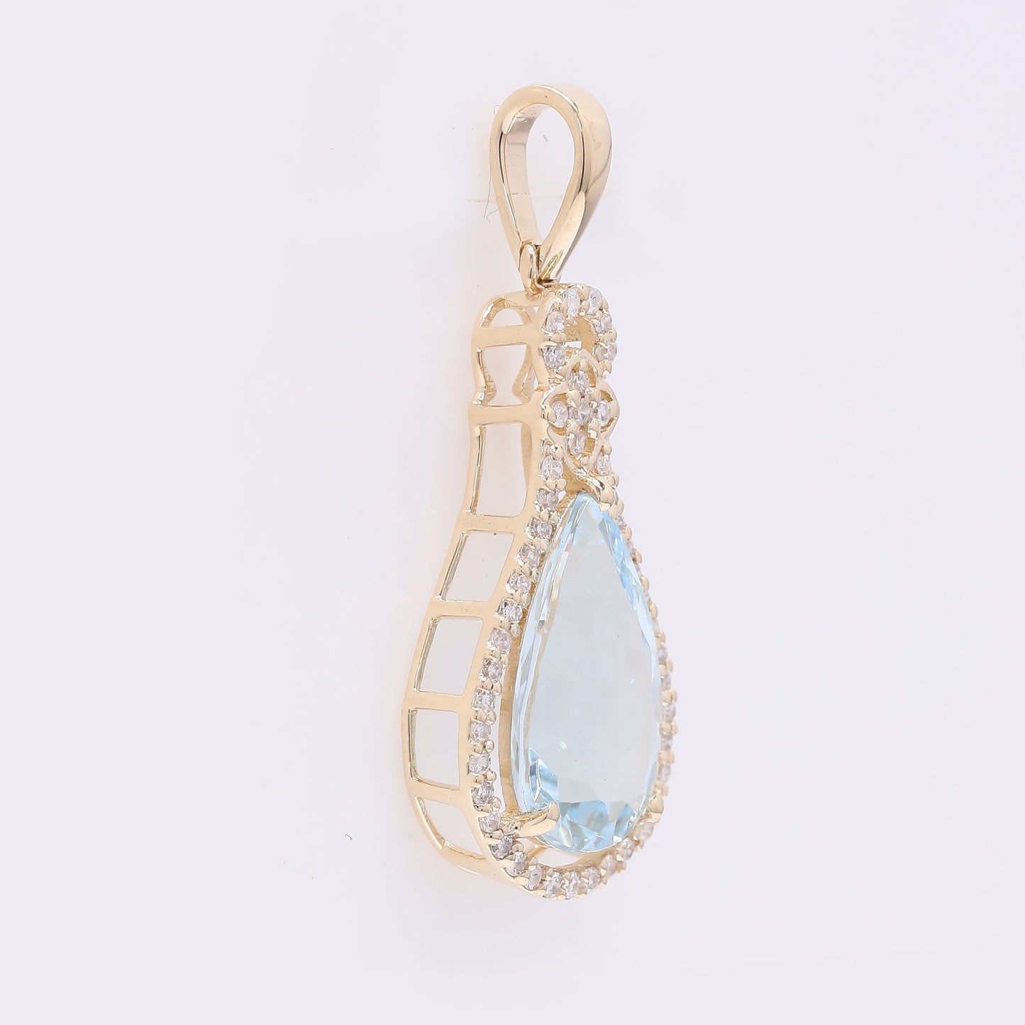2.22 Ct Pear Mixed Cut Natural Aquamarine 14K Gold Pendant