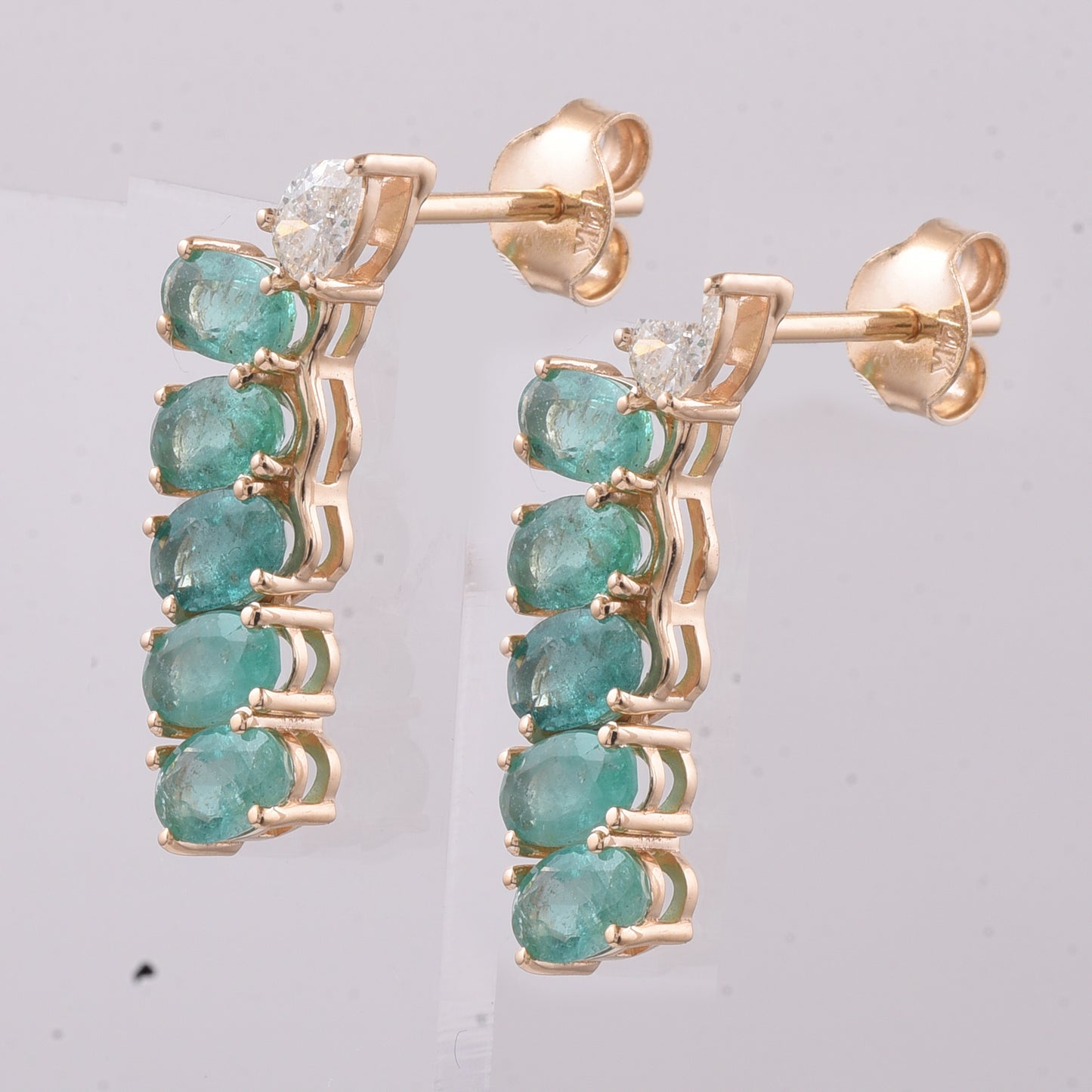2.45 Ct Oval Natural Emerald 14K Gold Earrings
