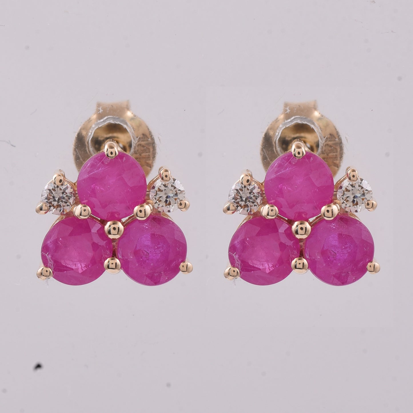 1.77 Ct Round Natural Ruby 14K Gold Earrings