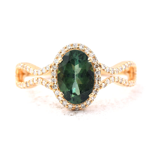 1.63 Ct Oval Mixed Cut Natural Tourmaline 14K Gold Ring