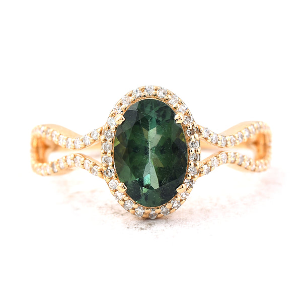 1.63 Ct Oval Mixed Cut Natural Tourmaline 14K Gold Ring
