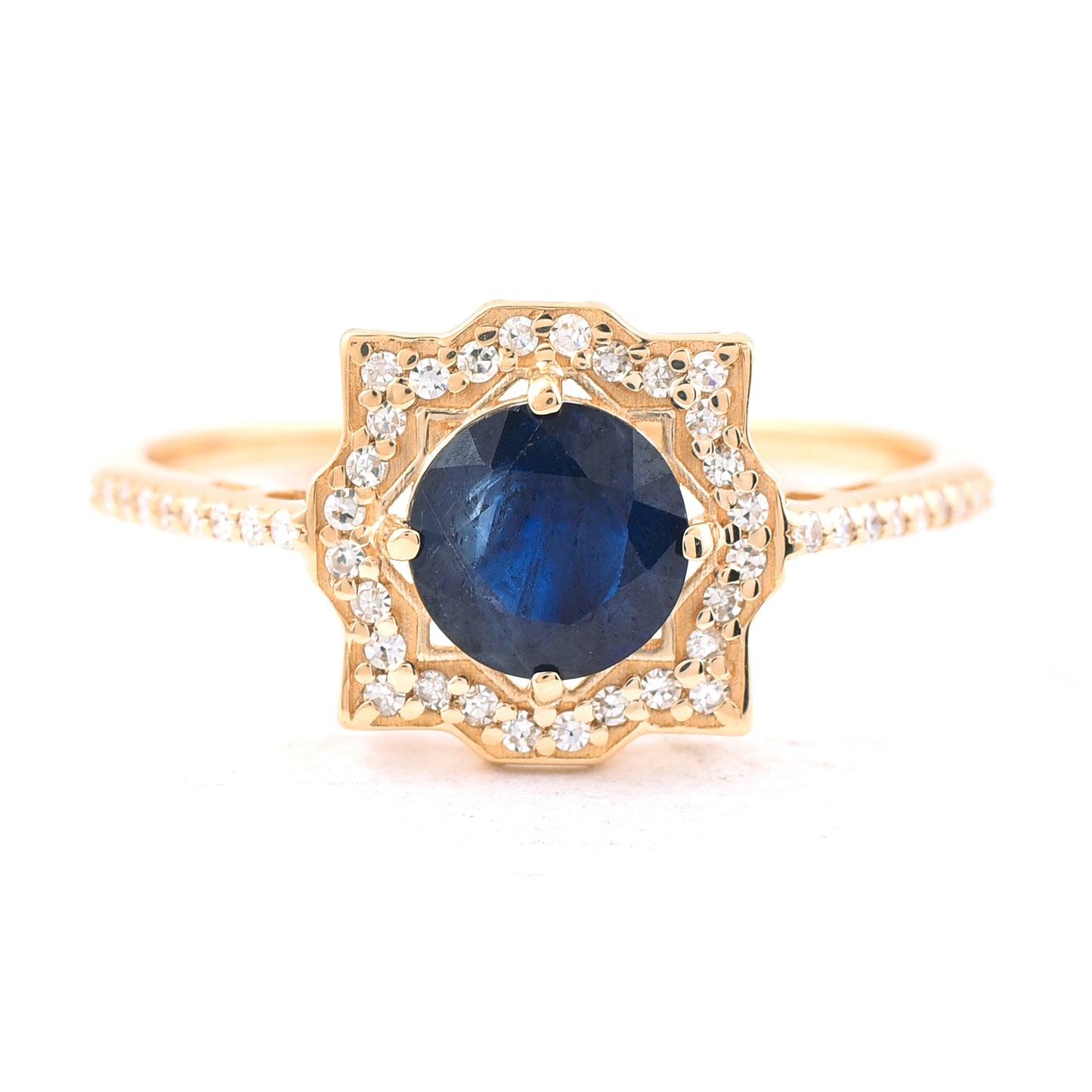 1.14 Ct Round Mixed Cut Natural Sapphire 14K Gold Ring