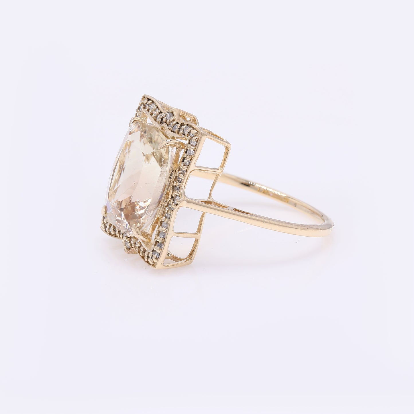 4.24 Ct Rectangular Cushion Mixed Cut Natural Plagioclase Feldspar Sunstone 14K Gold Ring
