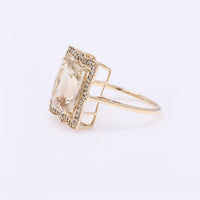 4.24 Ct Rectangular Cushion Mixed Cut Natural Plagioclase Feldspar Sunstone 14K Gold Ring