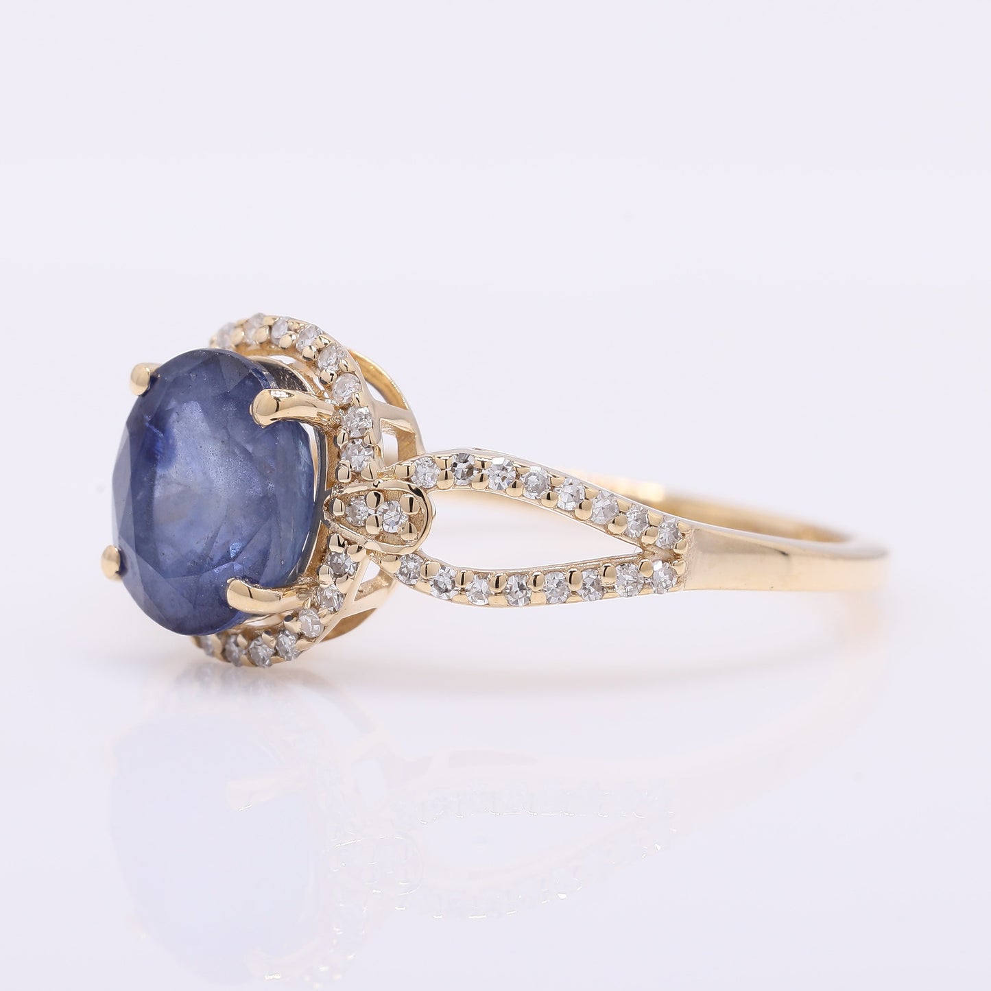 2.58 Ct Oval Mixed Cut Natural Sapphire 14K Gold Ring