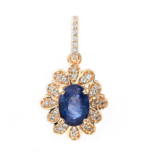 1.26 Ct Oval Mixed Cut Natural Sapphire 14K Gold Pendant