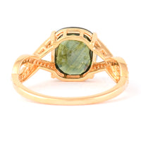 3.23 Ct Cushion Mixed Cut Natural Green Sapphire 14K Gold Ring
