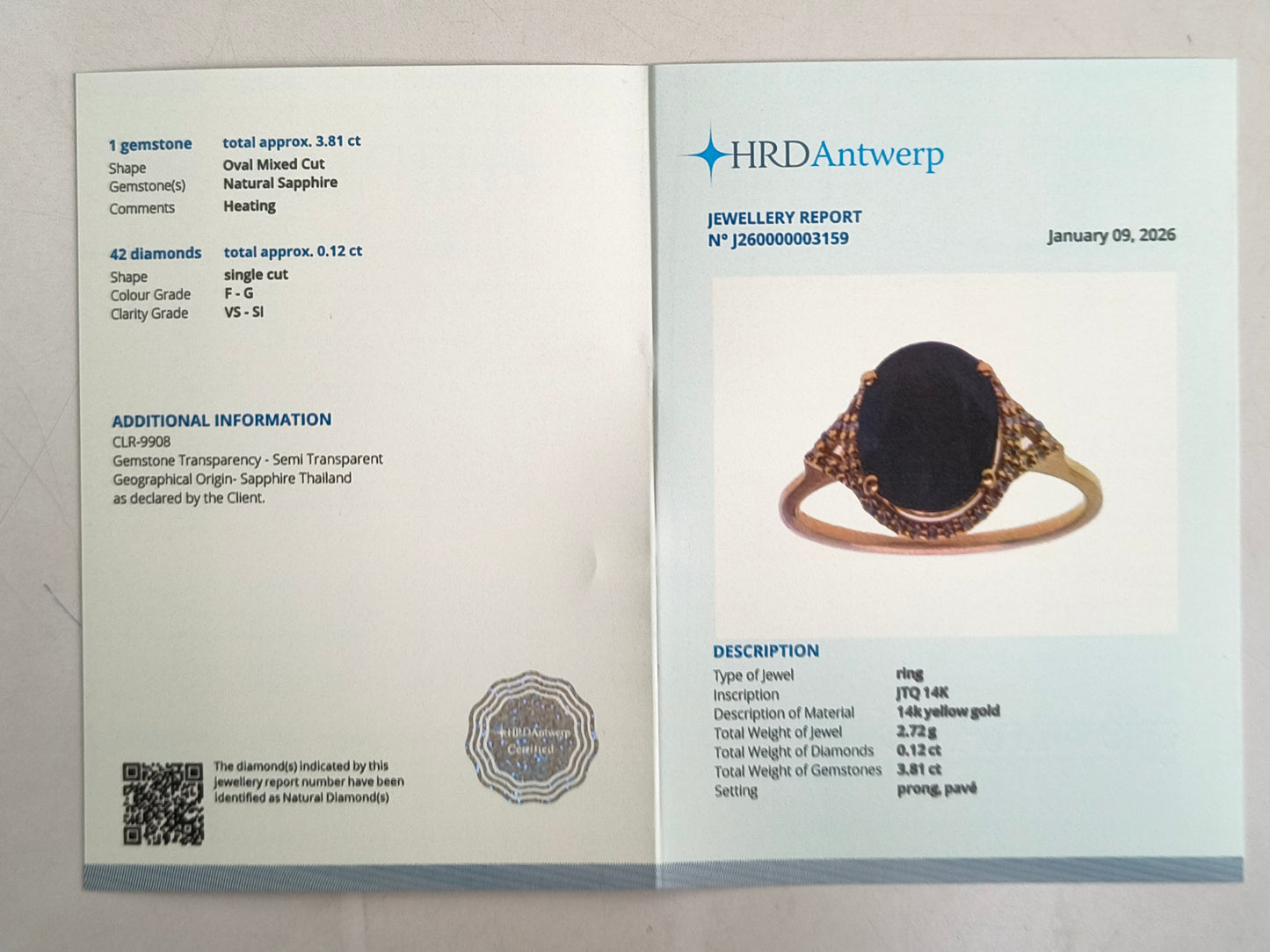 3.93 Ct Oval Mixed Cut Natural Sapphire 14K Gold Ring