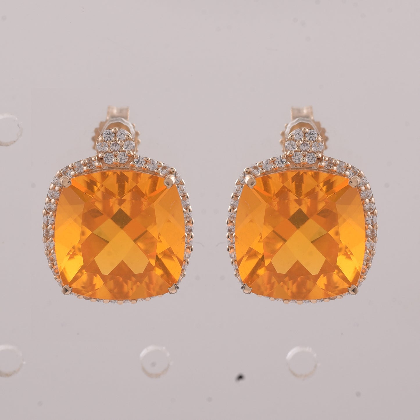 5.79 Ct Cushion Br.Opal 9K Gold Earrings