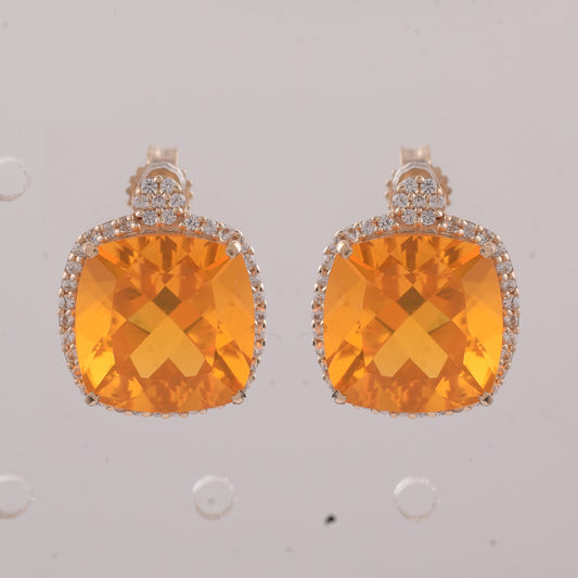 5.79 Ct Cushion Br.Opal 9K Gold Earrings