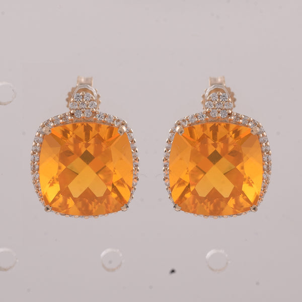 5.79 Ct Cushion Br.Opal 9K Gold Earrings