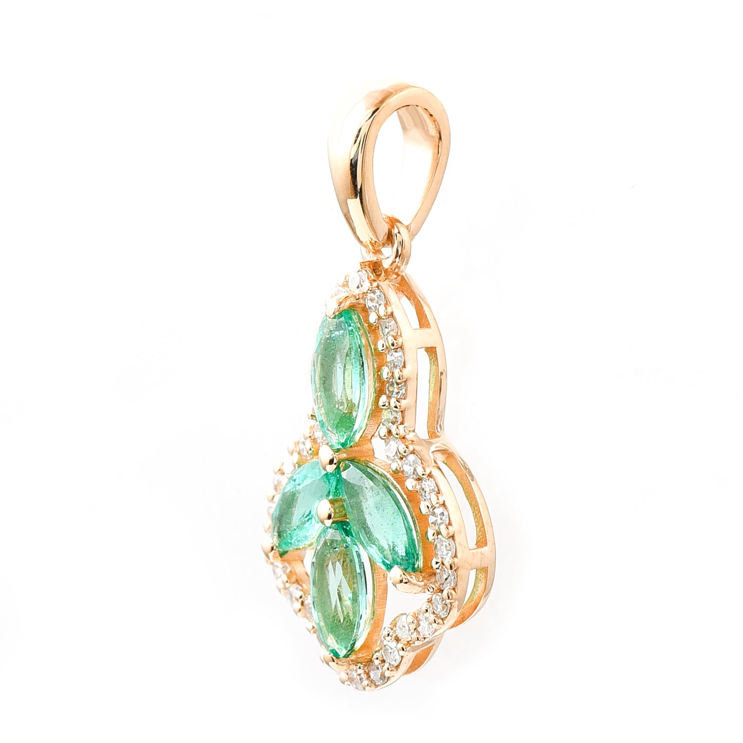 0.59 Ct Marquise Mixed Cut Natural Emerald 14K Gold Pendant