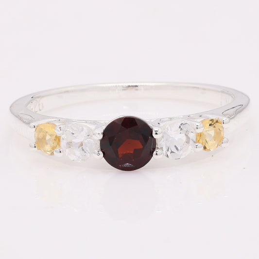 1.29 Ct Round Garnet 925 Silver Ring