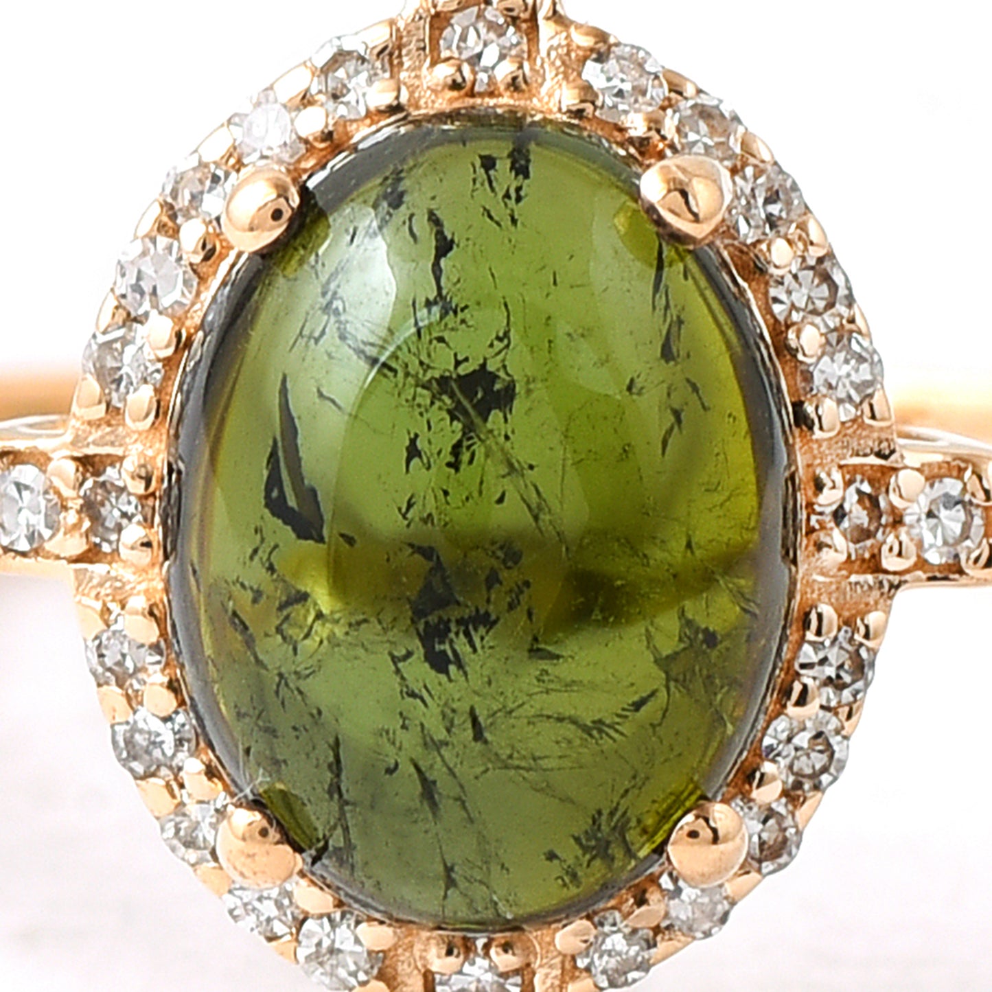 1.84 Ct Oval Cabochon Cut Natural Green Tourmaline 14K Gold Ring