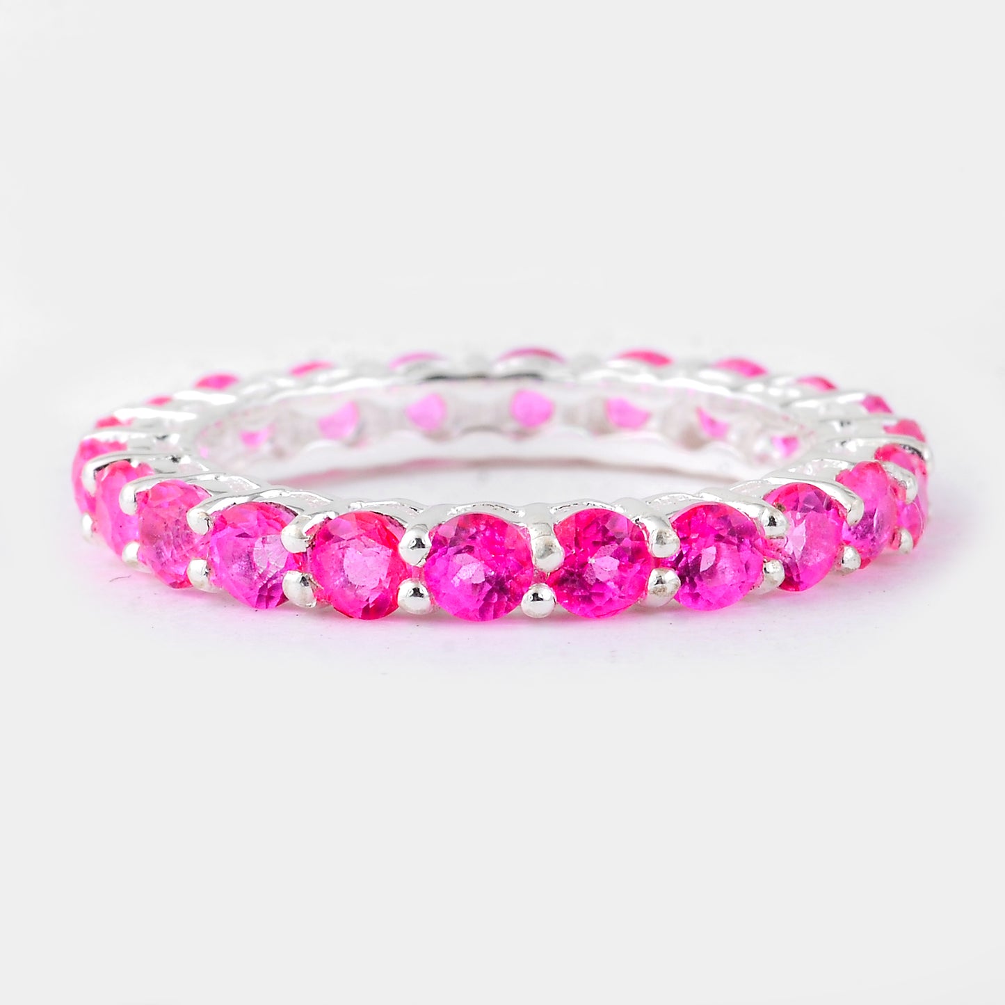 3.07 Ct Round Pink Topaz, 925 Sterling Silver Ring