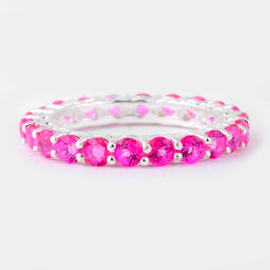 3.07 Ct Round Pink Topaz, 925 Sterling Silver Ring
