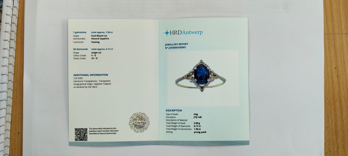 1.76 Ct Oval Mixed Cut Natural Sapphire 14K Gold Ring