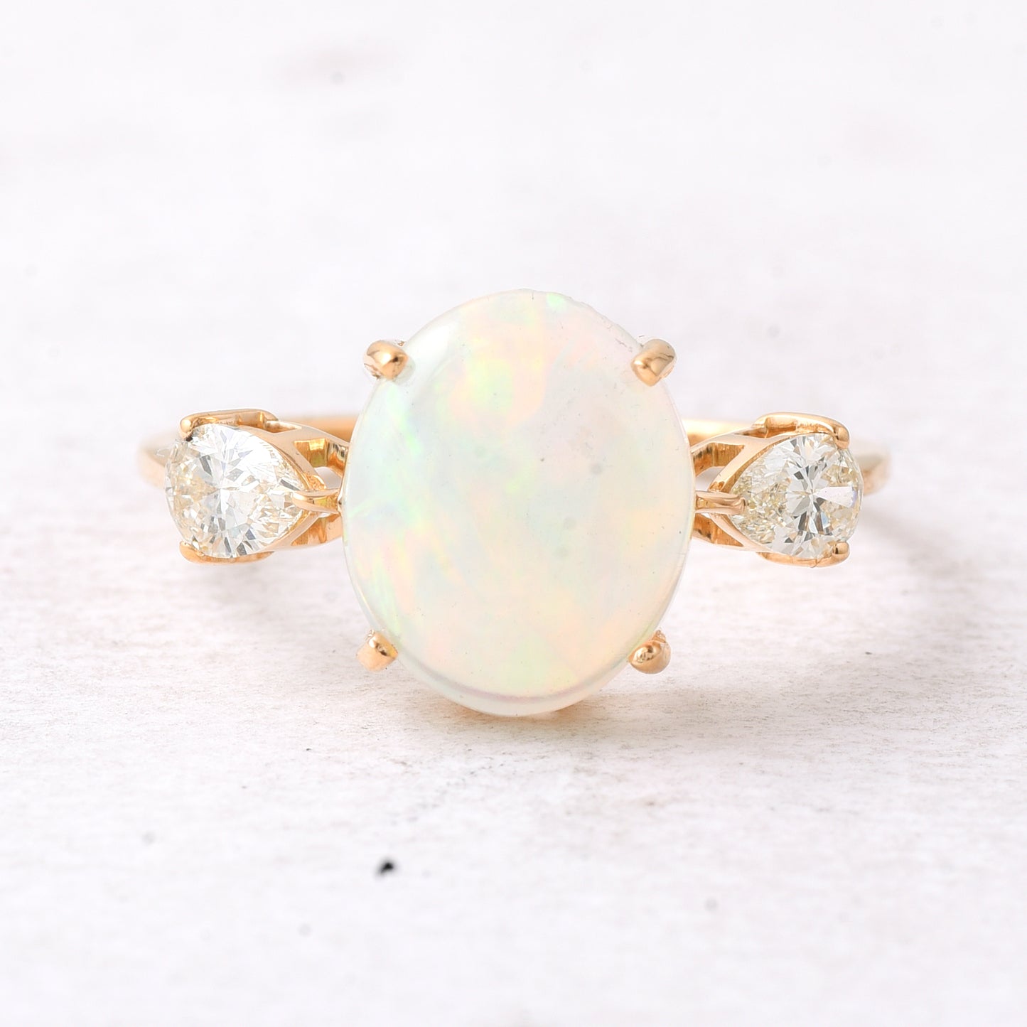 1.83 Ct Oval Mixed Cut Natural Opal 14K Gold Ring