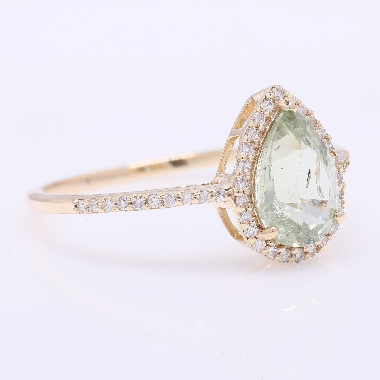 1.80 Ct Pear Mixed Cut Natural Green Sapphire 14K Gold Ring