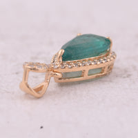 1.38 Ct Pear Mixed Cut Natural Emerald 14K Gold Pendant