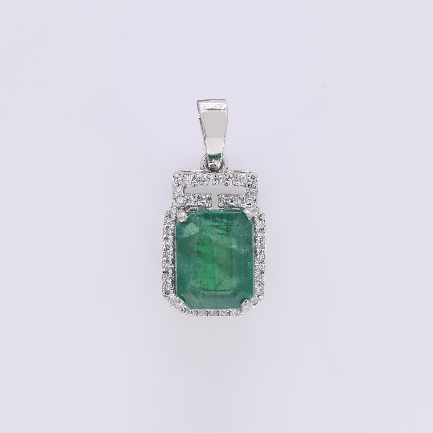 2.92 Ct Octagon Step Cut Natural Emerald 950 Platinum Pendant