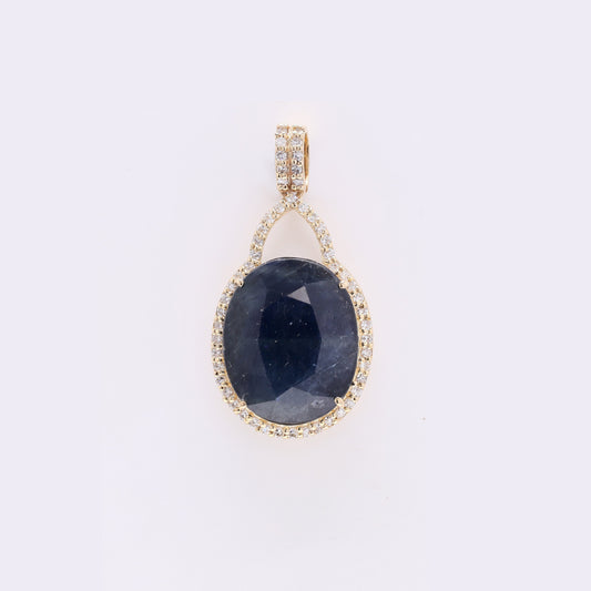 6.36 Ct Oval Mixed Cut Natural Sapphire 14K Gold Pendant