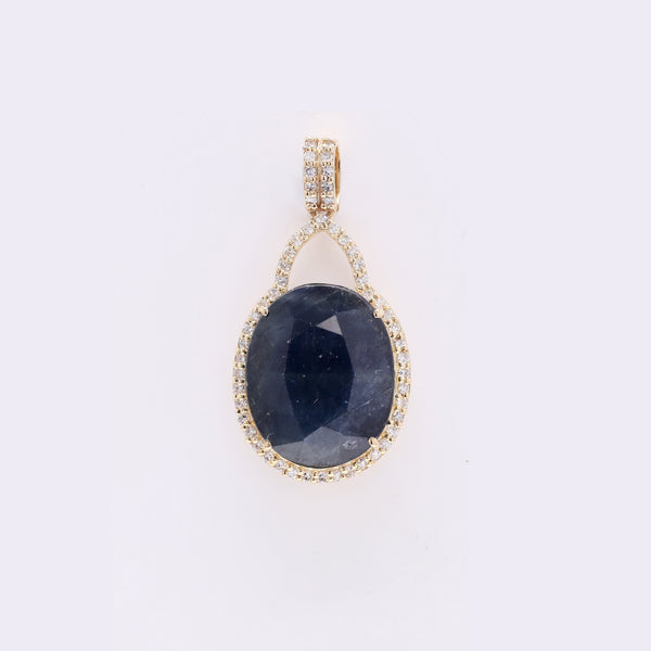 6.36 Ct Oval Mixed Cut Natural Sapphire 14K Gold Pendant