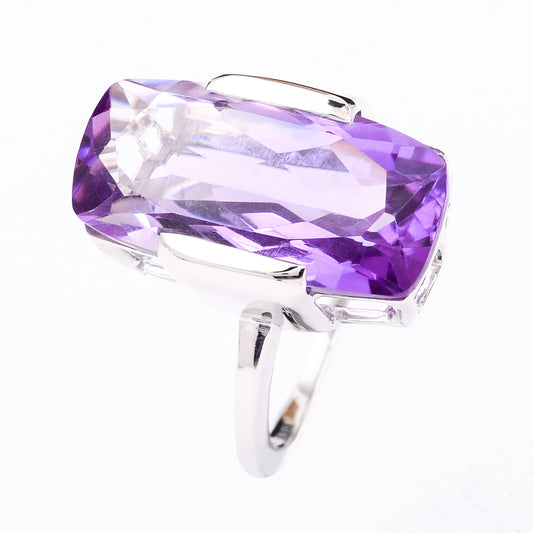 9.88 Ct Cushion Amethyst 925 Sterling Silver Ring