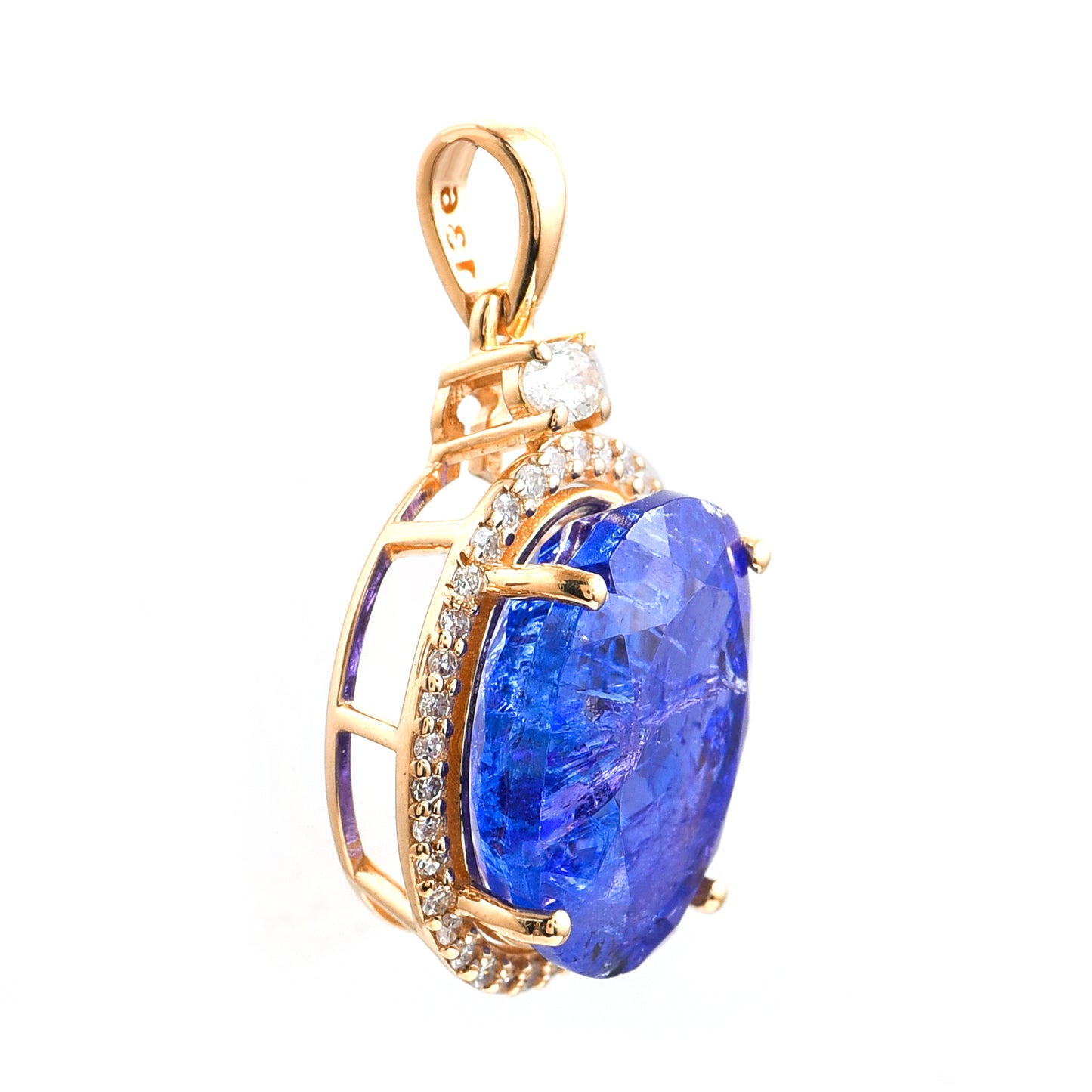 1.10 Ct Oval Mixed Cut Natural Tanzanite 14K Gold Pendant