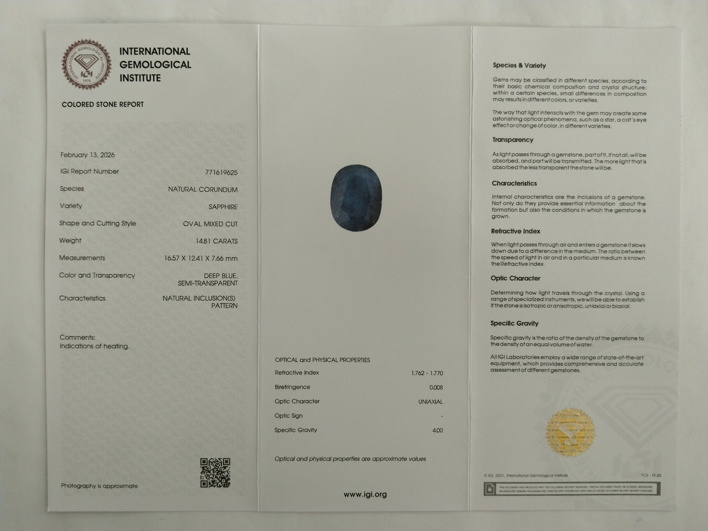 14.81 Natural Corundum Sapphire Oval Mixed Cut Gemstone