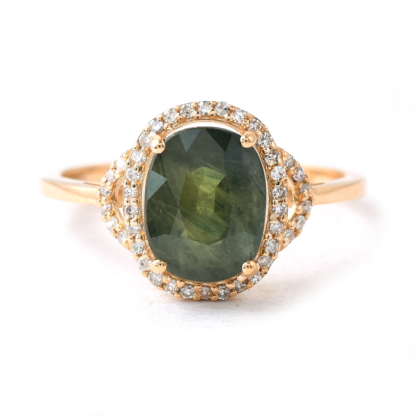 1.96 Ct Oval Mixed Cut Natural Green Sapphire 14K Gold Ring