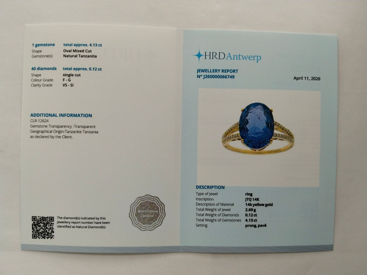 4.25 Ct Oval Mixed Cut Natural Tanzanite 14K Gold Ring