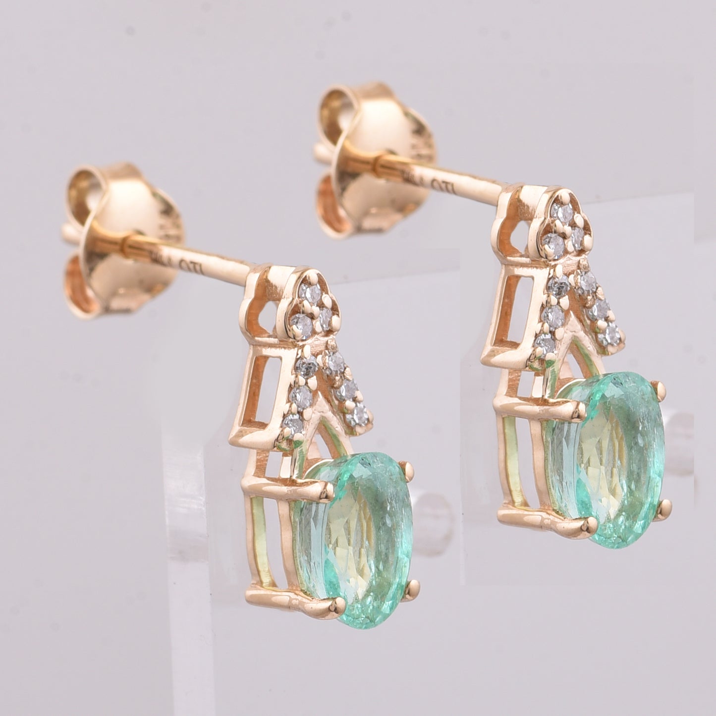 1.12 Ct Oval Natural Emerald 14K Gold Earrings