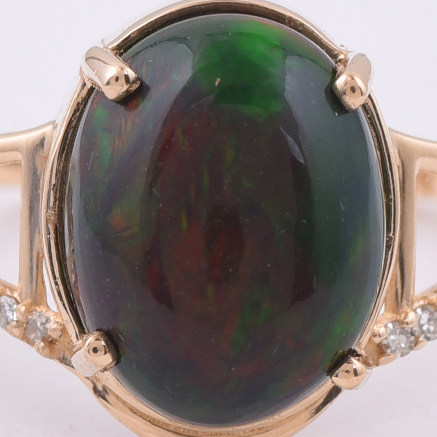 2.85 Ct Oval Cabochon Cut Natural Black Opal 14K Gold Ring