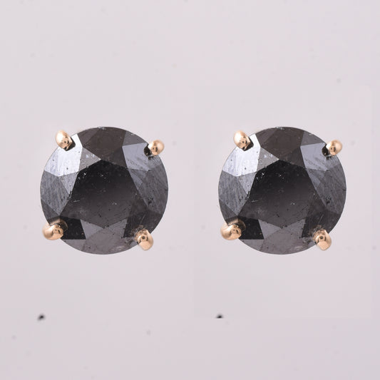 7.46 Ct Round Black Diamond 14K Gold Earrings