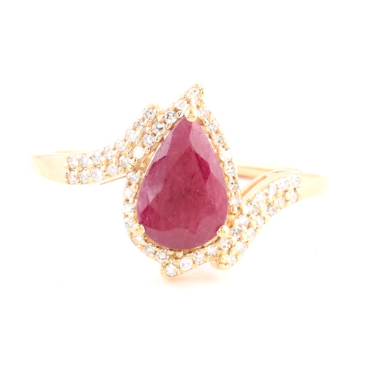 1.44 Ct Pear Mixed Cut Natural Corundum Ruby 14K Gold Ring