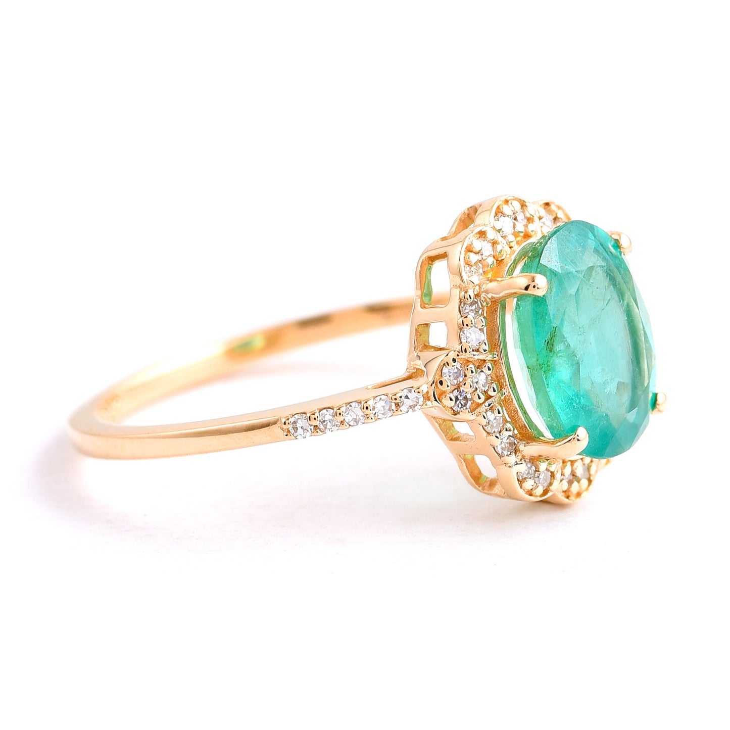 1.79 Ct Oval Mixed Cut Natural Emerald 14K Gold Ring