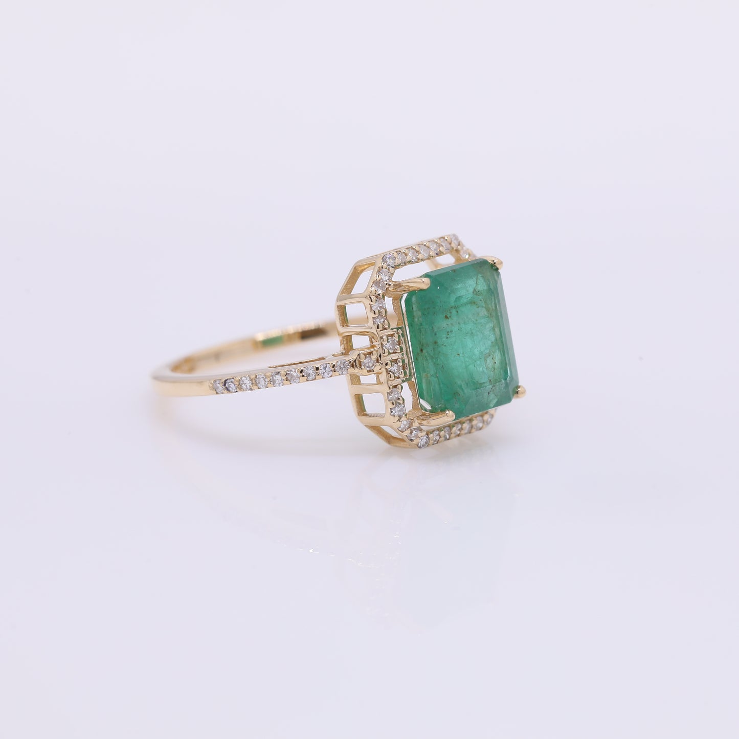 2.72 Ct Octagon Step Cut Natural Emerald 14K Gold Ring