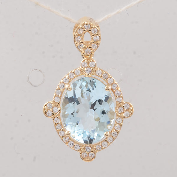 2.27 Ct Oval Aquamarine 9K Gold Pendant
