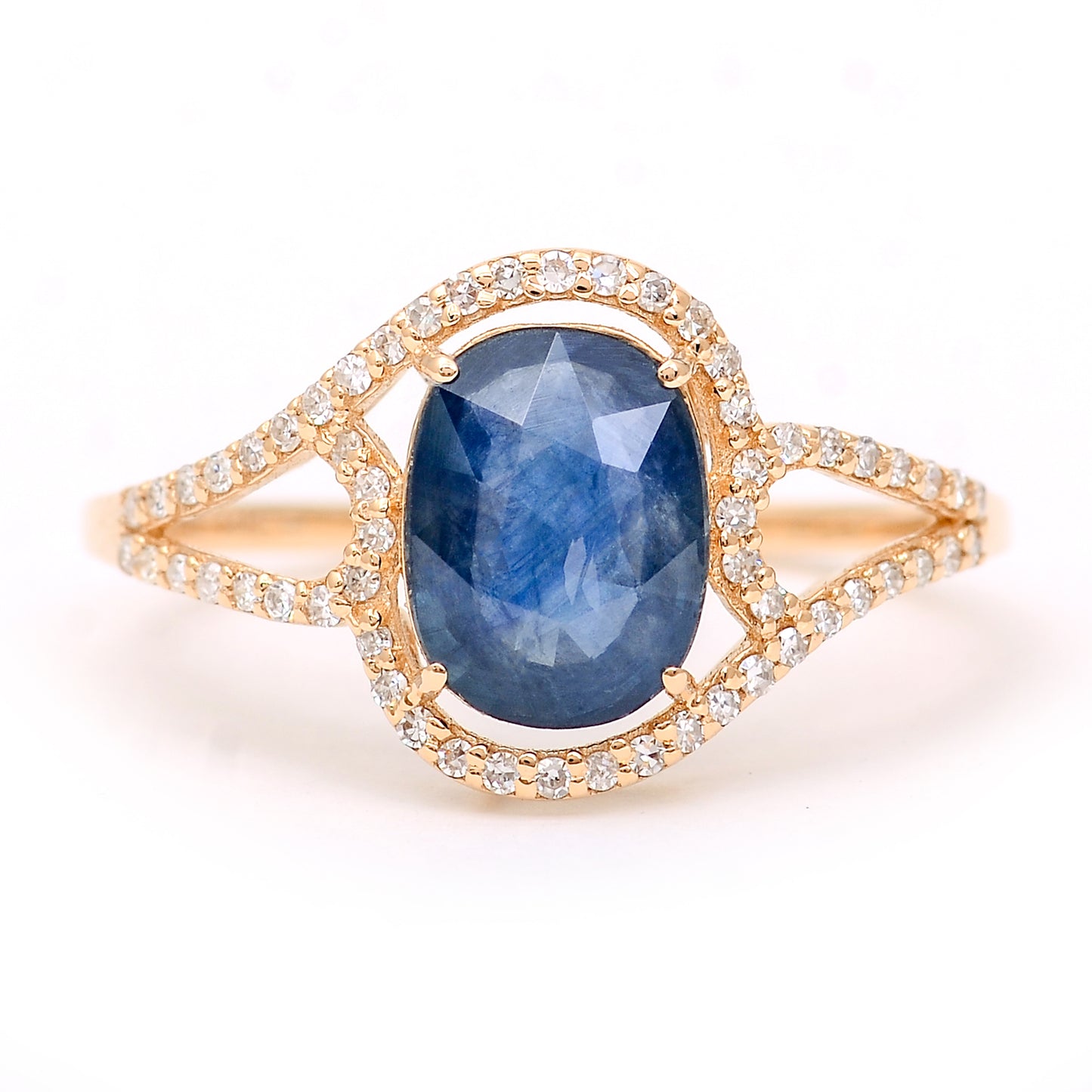 1.76 Ct Cushion Mixed Cut Natural Sapphire 14K Gold Ring