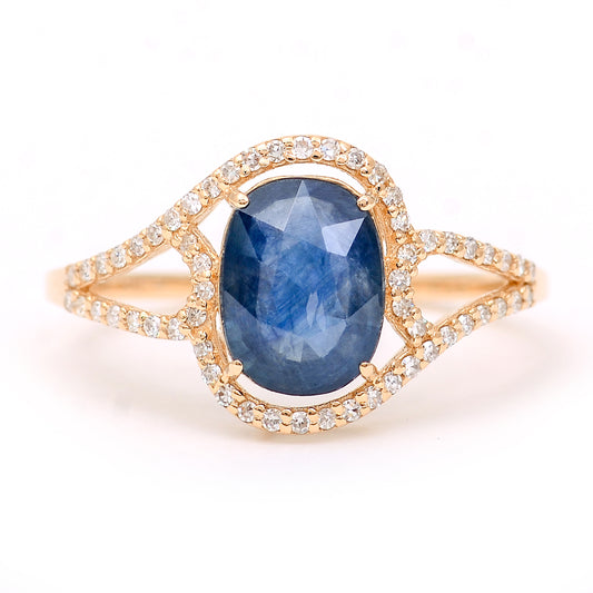 1.76 Ct Cushion Mixed Cut Natural Sapphire 14K Gold Ring