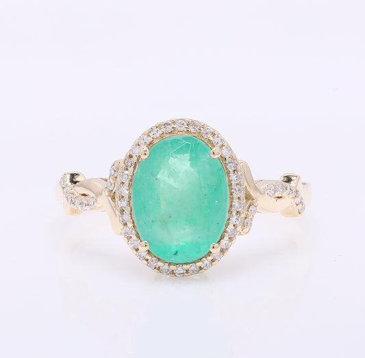 2.30 Ct Oval Mixed Cut Natural Emerald 14K Gold Ring