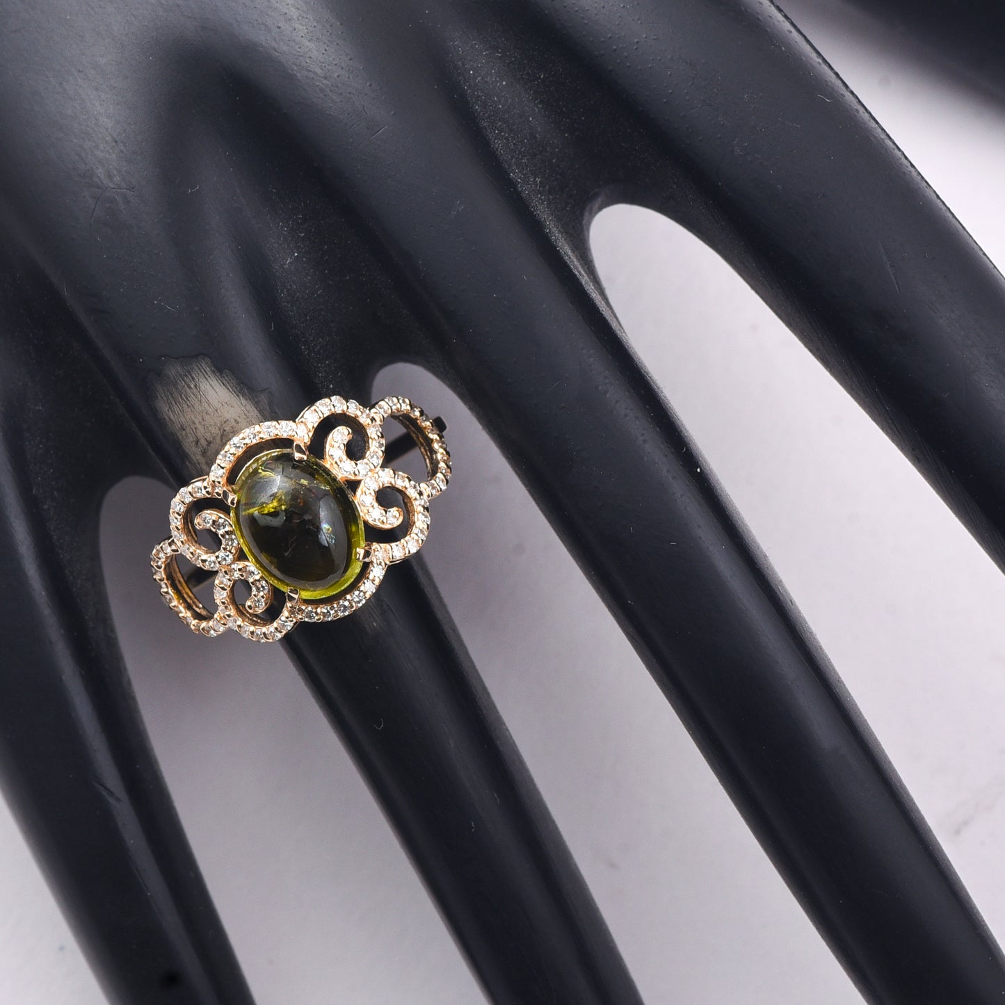2.72 Ct Oval Cabochon Cut Natural Green Tourmaline 14K Gold Ring