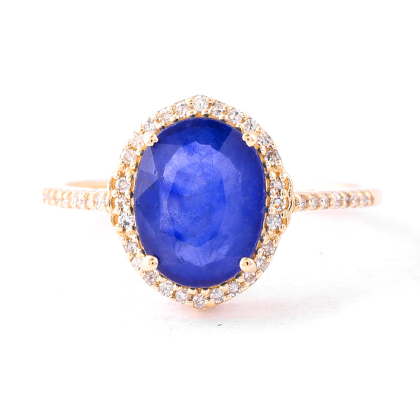 2.48 Ct Oval Mixed Cut Natural Sapphire 14K Gold Ring