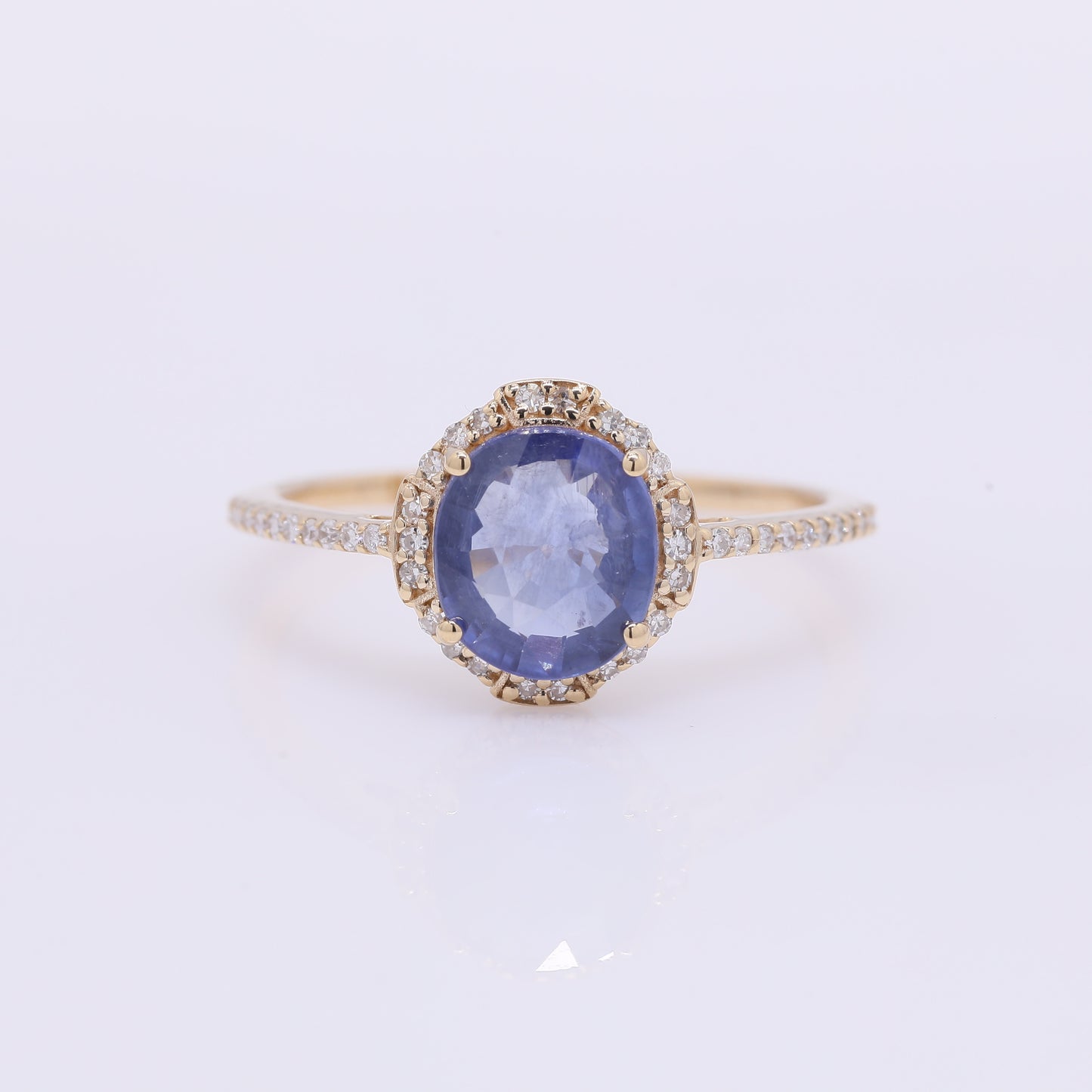 1.62 Ct Oval Mixed Cut Natural Sapphire 14K Gold Ring